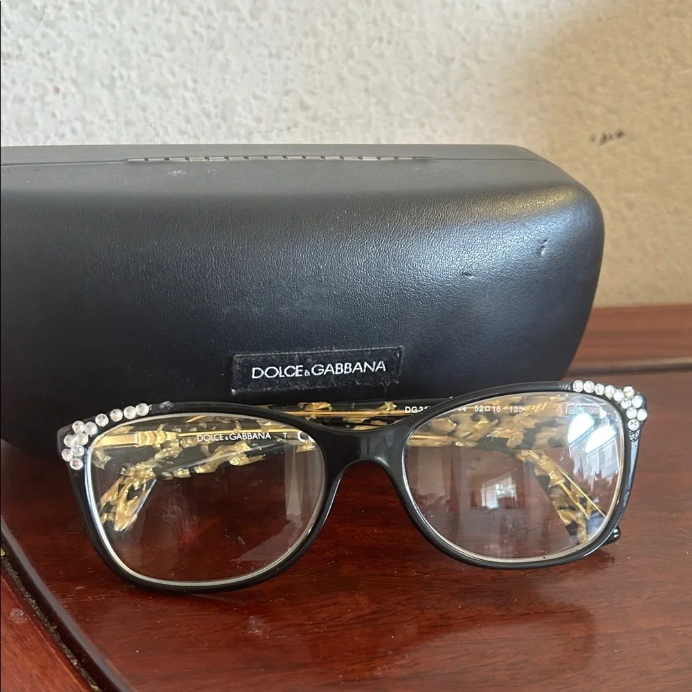 Dolce & Gabbana Black Glasses with Rhinestone Accents